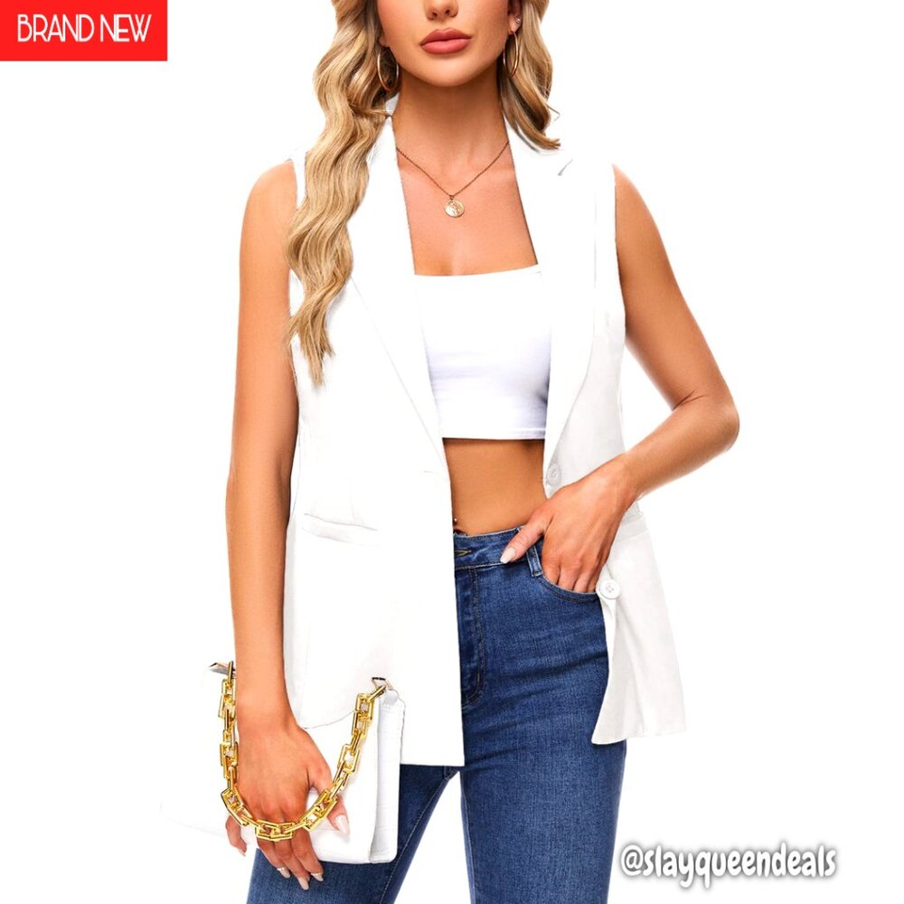 Sleeveless Vest Blazer for Women, Open Front, Pockets, Office Casual Wear